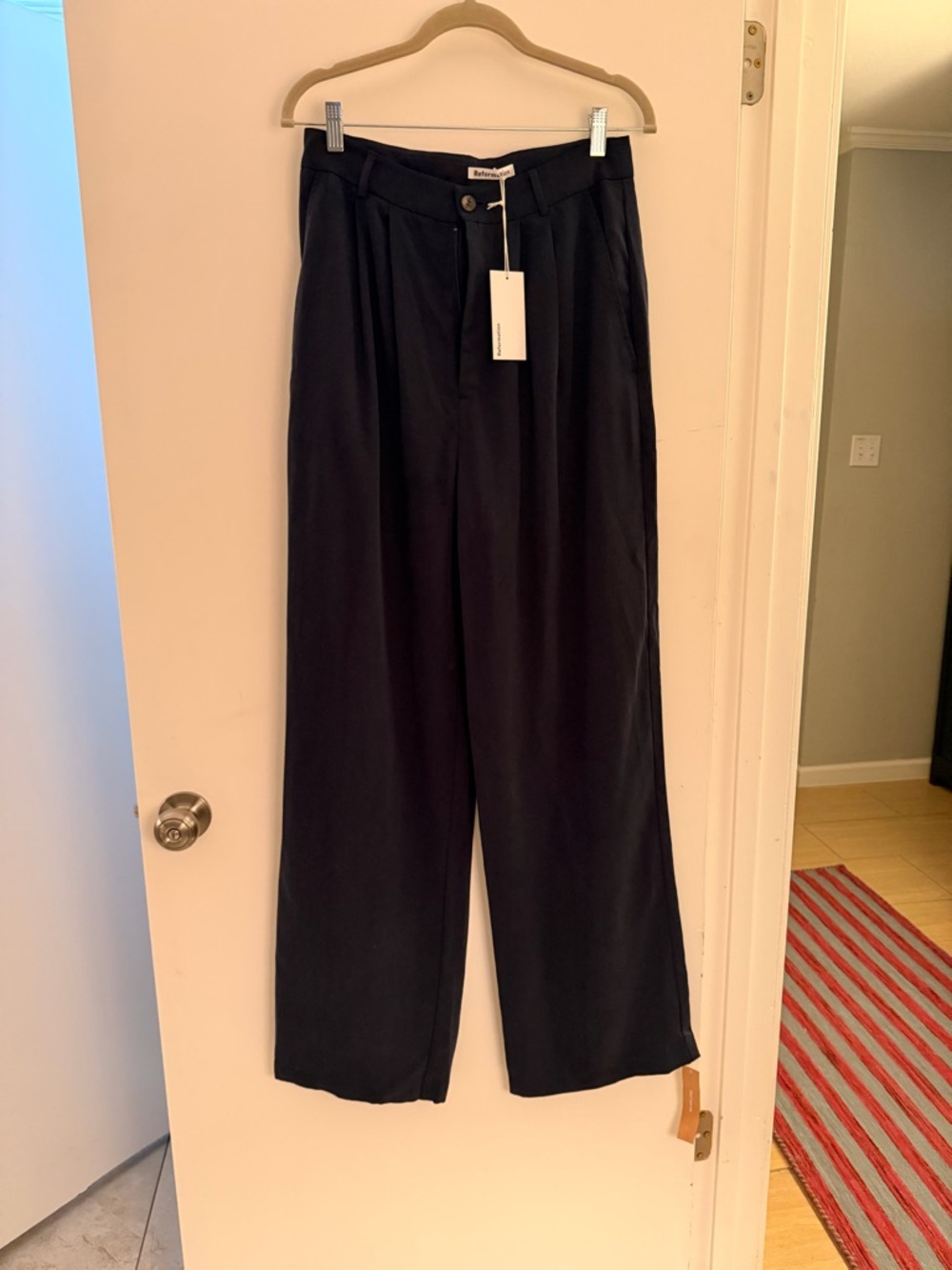 NWT- Reformation Mason Navy Wide-Leg Pleated Trousers